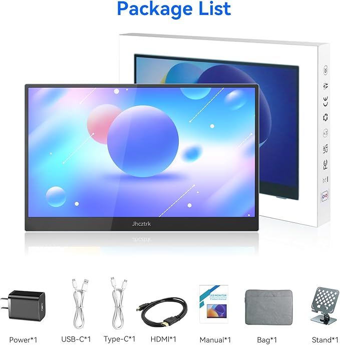 Touchscreen Portable Monitor 15.6 inch 1080P Ultra Slim and Lightweight Bezel Less FHD IPS HDR Gaming Monitor with Built-in Speakers and VESA for Laptop Mac PC PS4/5 Switch
