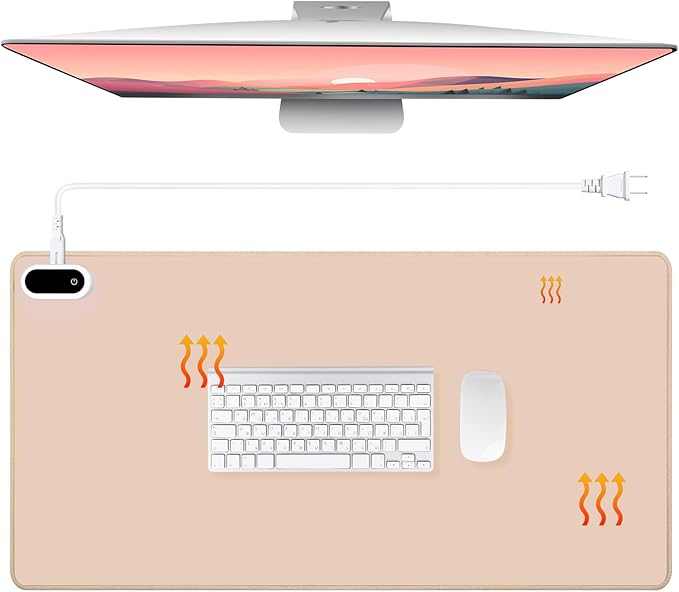 Konohan Heated Desk Pad Warm Mouse Pad 5 Heating Level &amp 4 Hour Auto Shut-Off PU Leather Warm Mouse Mat Heating Keyboard Gaming Mice Warmer Mat Only Supports 110v(Khaki Color23.6x 14.2)