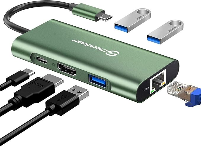 UtechSmart USB C Hub Ethernet Multiport Adapter 6 in 1 USB C to HDMI Dock Compatible for MacBook Pro/Air Chromebook Dell XPS HP and Type C Devices (Gigabit Ethernet 100W PD 4K HDMI USB 3.0) Green