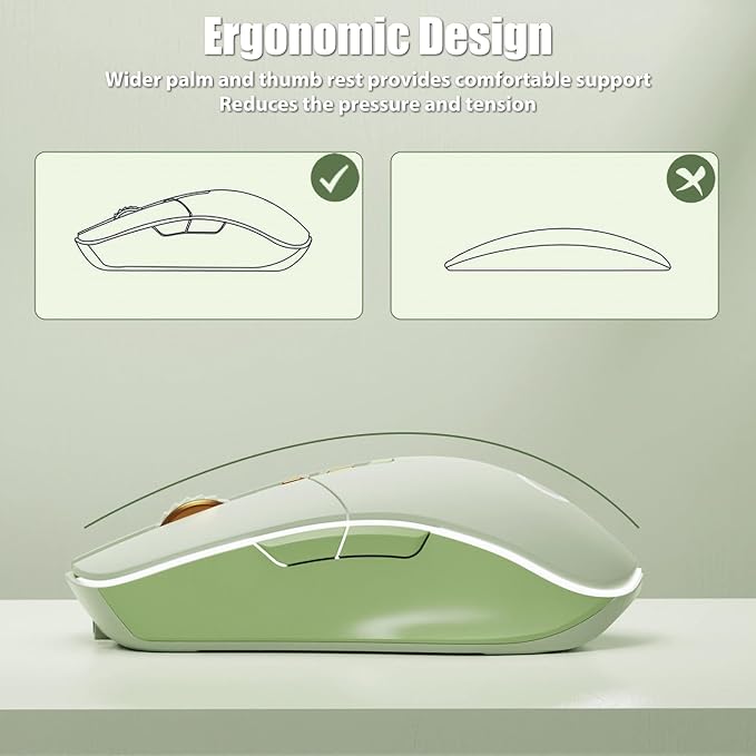 Wireless Gaming Mouse Tri-Mode 2.4Ghz/Bluetooth 5.0/Wired USB-C with RGB LED Backlit 5-Level DPI Rechargeable Ergonomic Silent Optical Mice for iMac/MacBook/Computer/Laptop Matcha Green