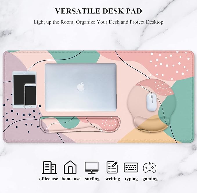 LATEEFAH Mouse Pad with Wrist Rest Large Mouse Pad Ergonomic Gaming Desk Pad Keyboard Wrist Rest Set 4-in-1 Desk Mat Keyboard Mat for Home Office