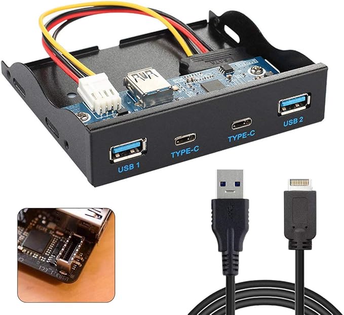 Cablecc USB 3.1 Front Panel Header to USB-C &amp USB 3.0 HUB 4 Ports Front Panel Motherboard Cable for 3.5 Floppy Bay