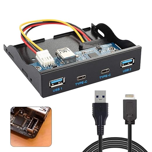 Chenyang 4 Ports 2 USB C ＆ 2 USB 3.0 to USB 3.1 Type E Front Panel Header USB HUB Port Multiplier Expansion Adapter for 3.5 Floppy Bay