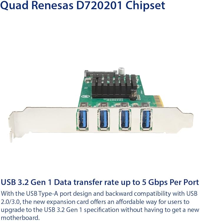 USB 3.2 Gen 1 5 Gbps 4 Port Type-A PCI-e 3.0 x4 ASMedia ASM3142 Controller