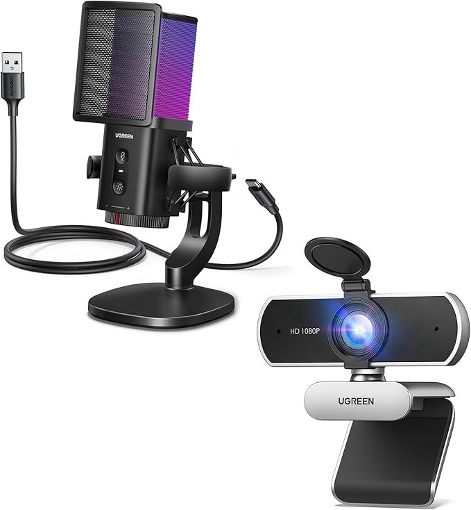 UGREEN Full HD 1080P Webcam Bundle with Gaming Microphone for PC 24bit/96kHz