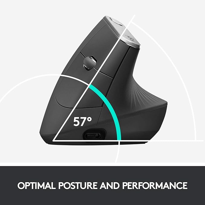 Logitech MX Vertical Wireless Mouse – Ergonomic Design Reduces Muscle Strain Move Content Between 3 Windows and Apple Computers Rechargeable Graphite