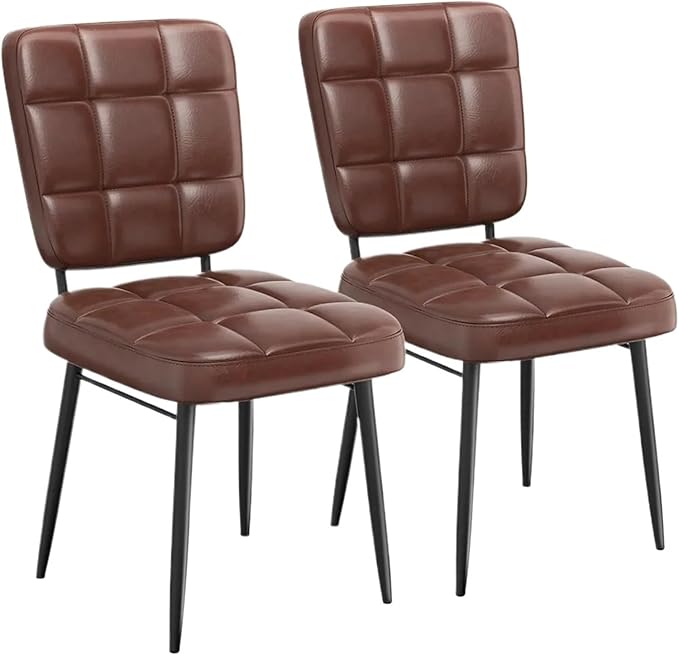 Adjustable Office Computer Chair with Armrest 2pcs Leather Upholstered Dining Chairs with Thick Cushion High Backrest and Metal Legs(Brown)