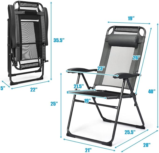 Office Chair Gaming Chair Computer Chair 2 Piece Folding Chair Adjustable Recliner with Headrest Garden Gray
