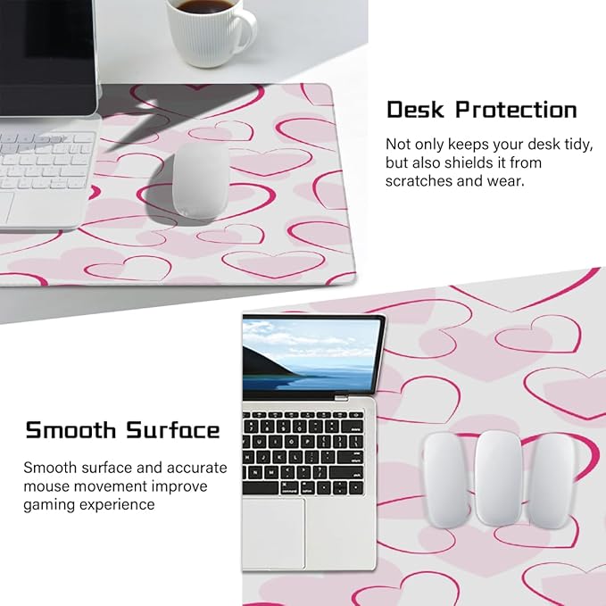 Large Mouse Mat Pink Valentine Love Computer Mousepad with Non-Slip Rubber Base Waterproof Mouse Pad Desktop Keyboard Pad for GamerHome School Laptop Office Accessories35.4x15.7 in