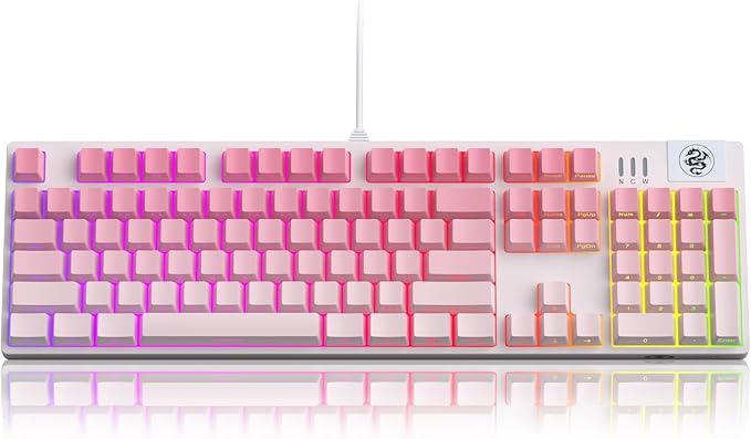 MageGee MK-Storm Mechanical Gaming Keyboard 104 Keys Wired Light Up Keyboard with Linear Red Switch RGB Backlit Side-Printed Keycaps N-Key Rollover for Laptop Desktop PC (Gradient Pink)