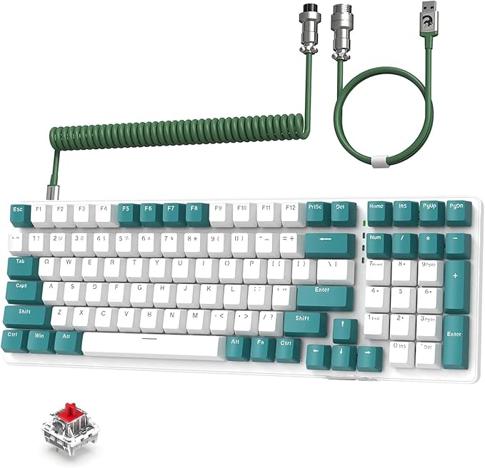 ZIYOU LANG K3 Mechanical Gaming Wired KeyboardLED Rainbow Backlit Linear Red Switch 100 Keys Full Anti-ghostingErgonomic Durable ABS Mixed Color Keycaps with Coiled Type-C to USB Cable-Green