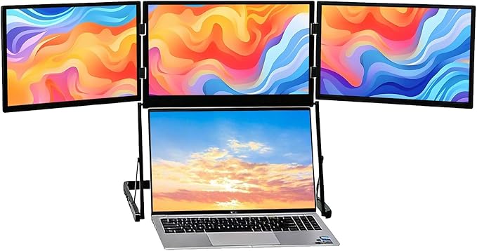 VSDISPLAY 15.6 Inch Portable Triple Monitor for Laptop 3 Screens Quad Monitor 1920x1080 IPS Laptop Screen Extender USB-C Displays Foldable