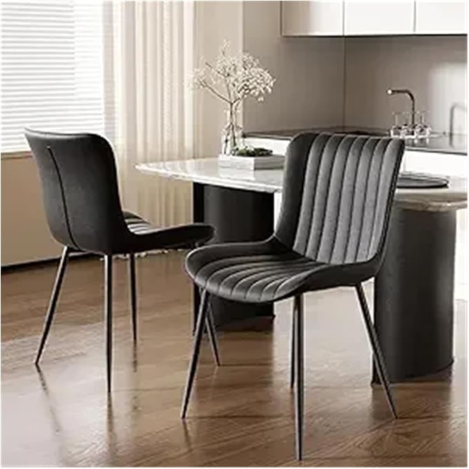 Adjustable Office Computer Chair with Armrest 2pcs No Armrests Leather Upholstered Kitchen Dining Chairs with Metal Frame(Black)
