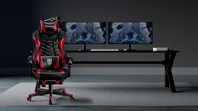 Vonesse Gaming Chair Big and Tall Gaming Chair with Footrest and Massage Gaming Chairs for Adults with Lumbar Support Ergonomic High Back Computer Chair with Pocket Spring Cushion (Red/Black)
