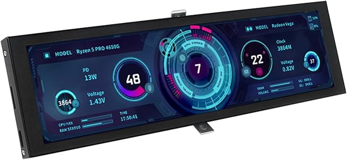 8.8Inch LCD 1920x480 Computer Monitor Chassis Sub-Screen Aluminum Case Real Time Data Tracking Aluminum Alloy Computer Monitor