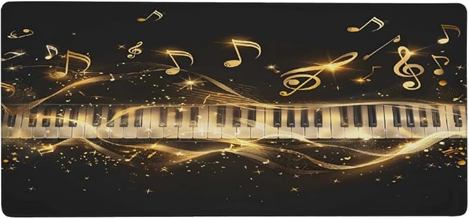 Gold Piano Music Note Large Mouse Pad Gaming Mousepad Desk Mat for Desktop Computer Keyboard Waterproof Mouse Mat Desk Pad with Non-Slip Base for Game School Office Home 35.4 x 15.7