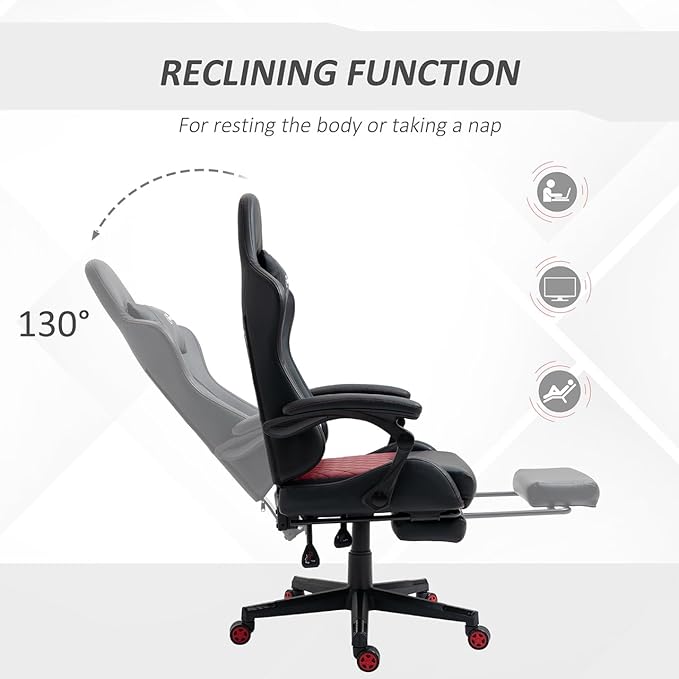 Gaming Office Chairs for Adults Comfortable Video Gaming Chair with Footrest &amp Headrest and Lumbar Support PU Leather High Back Computer Gamer Chairs (Black)
