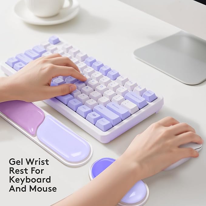 Gel Keyboard Wrist Rest Pad Set Ergonomic Keyboard Mouse Wrist Support for Typing Pain Relief Upgrade Wrist Rest Support Pad Purple Color Block
