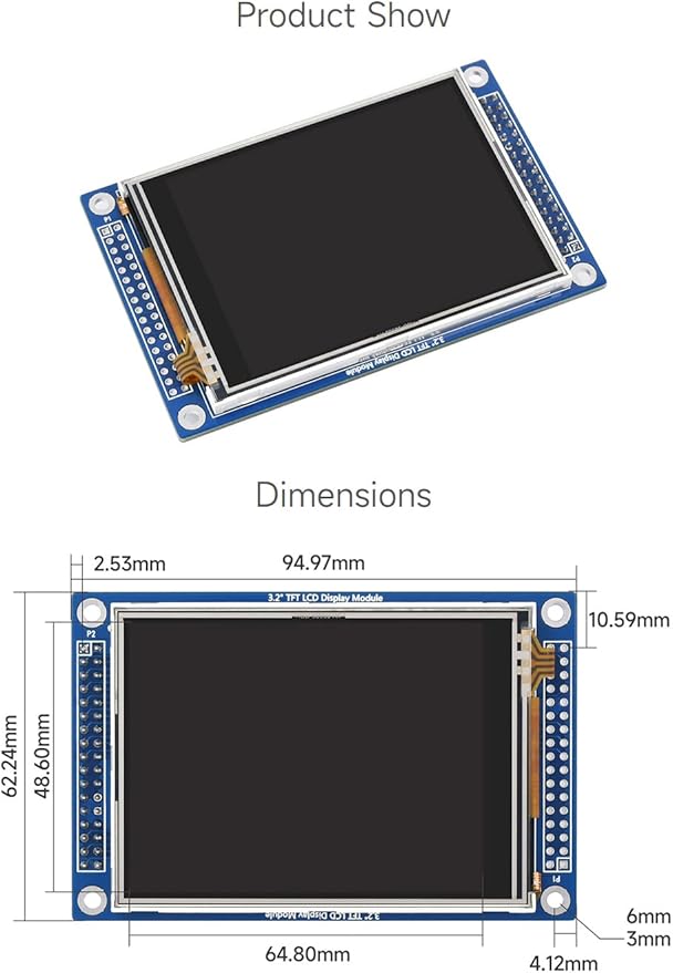 waveshare 3.2 Inch 320x240 Multicolor Graphic LCD with Touch Panel and Stand-Alone Controllers