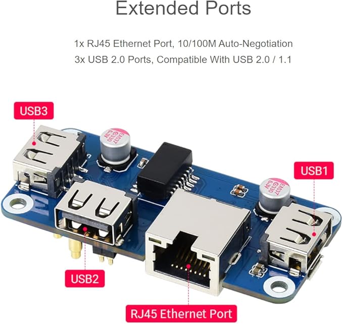 waveshare Ethernet/USB HUB HAT B with Box ABS Case for Raspberry Pi Zero/Zero W/2 W/Zero WH/2 WHPCwith 1 RJ45 10/100M Ethernet Port 3 USB Ports Compatible with USB2.0/1.1