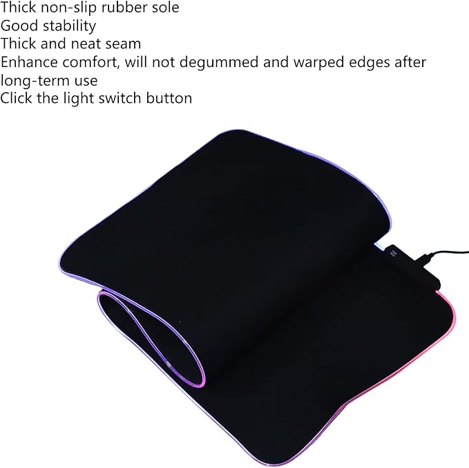 RGB LED Pad with USB Interface Thicken Rubber Gaming Mat 7 Color Breathing n Slip PC Laptop Notebook Computer