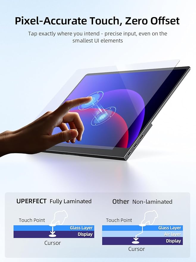 UPERFECT Touchscreen OLED Portable Monitor 14 3K 2880x1800 | 120Hz | 0.1ms Portable Gaming Monitor 500 Nits |120% DCI-P3 | 500000:1 | Ultra-Slim Design for Laptop Mini PC Phone Game Consoles