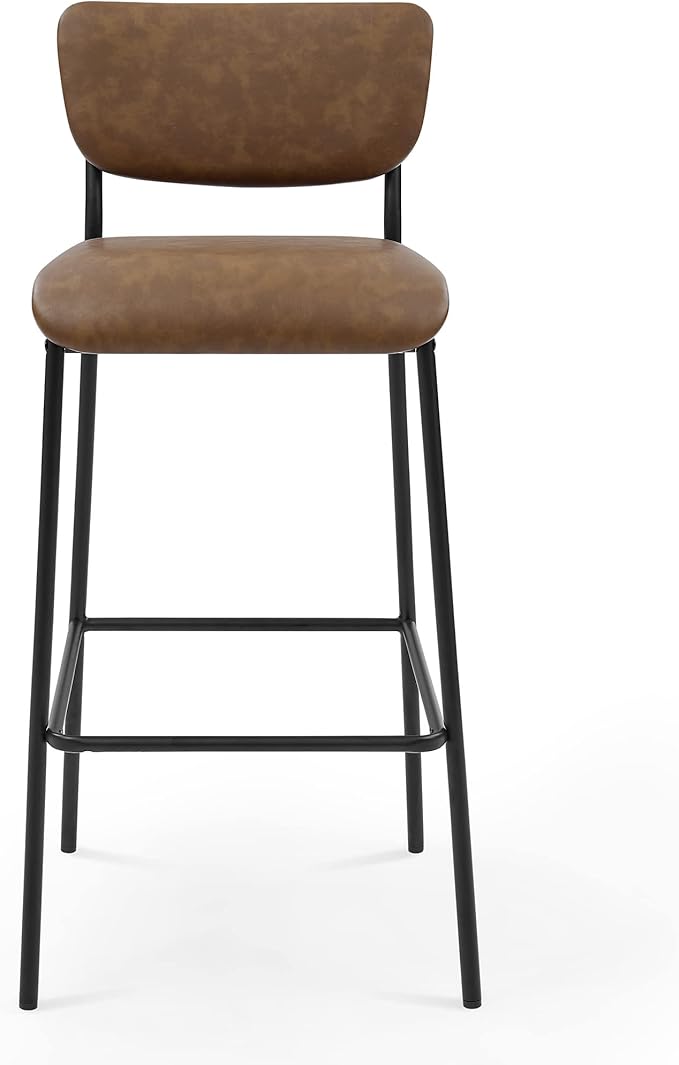 Pu Faux Leather Bar Stools Set of 2 Pub Barstools with Back and Footrest Brown (18.25 x20“x38.5”