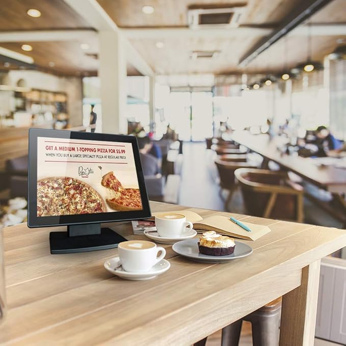 12-Inch Capacitive Multi-Touch POS TFT LED Touchscreen Monitor True Flat Seamless Design with Adjustable POS Stand for Retail Restaurant HDMI &amp VGA Inputs High Resolution 1024 x 768
