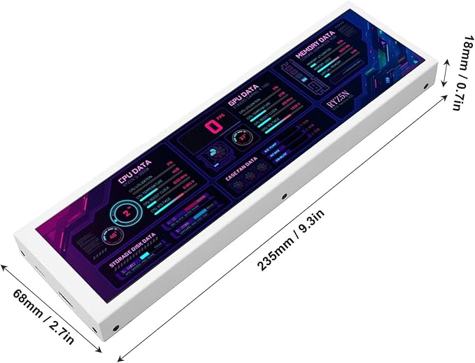 Sanpyl Computer Temp Monitor 8.8 Inch USB C Mini Screen PC Temperature Display CPU GPU SSD Data Monitor PC Sensor Panel for Desktop Gaming (White)