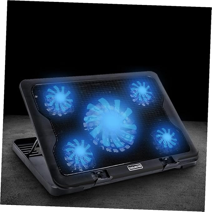 Housoutil USB Laptop Cooling Pad with 5 Fans Anti-Skid Heatsink Cooler Base for Notebooks Adjustable Multi-Angle Cooling Device for Gaming and Office Use