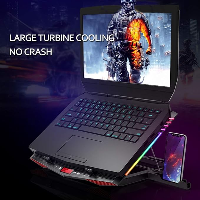 MeFee RGB Laptop Cooling Pad for 15.6-21 Inch Professional Gaming Laptop Cooler with 6 Quiet Fans and Button Control Pure Metal Panel Portable Cooler