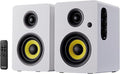 Sanyun SW206 4” HiFi Bookshelf Speakers with Studio Mode 80W Active Bluetooth 5.4/Optical/Coaxial/TRS/Aux/24bit DAC USB for Turntable TV PC Desktop MDF Cabinet Remote Control White