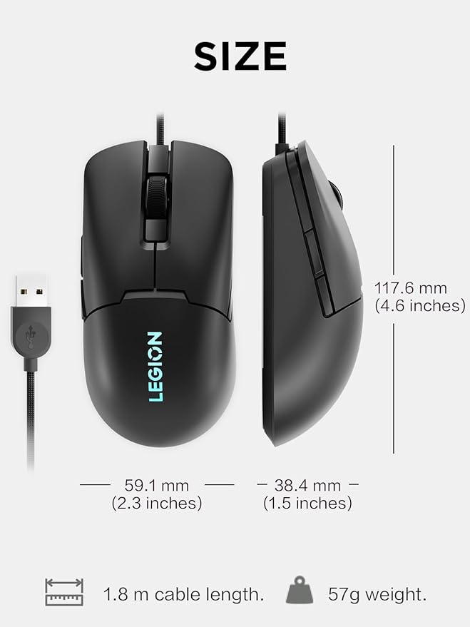 Lenovo Legion KM310 RGB Wired Gaming Keyboard &amp Mouse Combo - K310 Keyboard w/Silent Operation &amp Compact Water-Resistant Design - M300S Mouse with 8000 Adjustable DPI 220 IPS 6 Programmable
