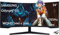 Samsung 34 Odyssey G5 Series WQHD Gaming Monitor 1000R UltraWide Curved 165Hz 1ms FreeSync Premium Black with HDMI Cable