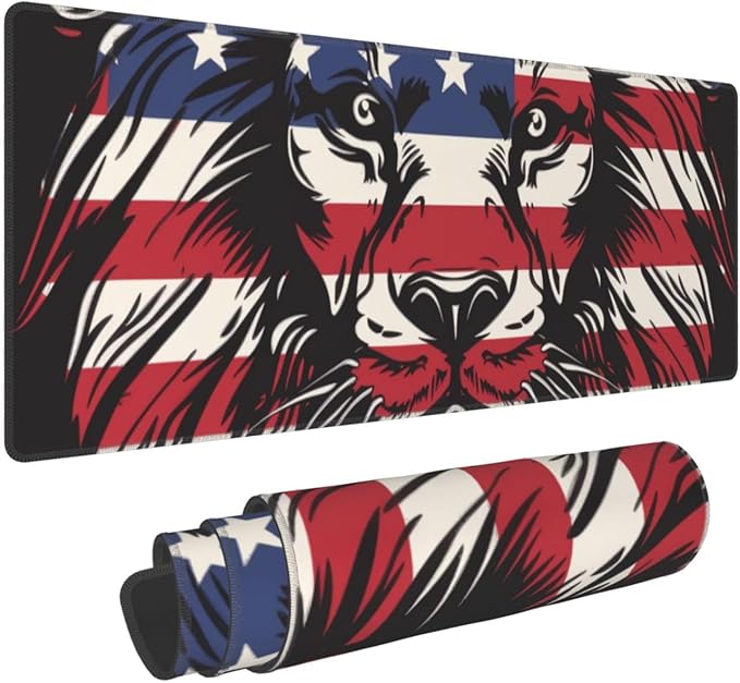 American Flag Lion Large Mouse Pad XL Extended Gaming Pad Waterproof Desk Mat for Desktop Keyboard Non Slip Mousepad for Office Game Home 32.15x11.8