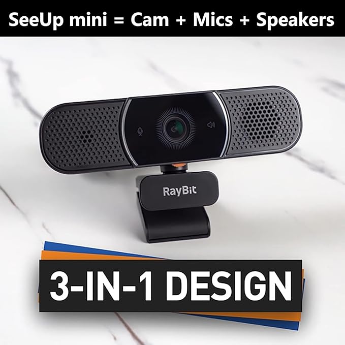 3 in 1 Webcam - 2K HD USB C Webcam with Microphone and Speaker Stereo Sound &amp Noise-Cancelling Mics Privacy Cover Light Correction Autofocus Conference Web Camera for Computer/Laptop/PC/Monito