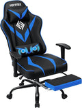 Gaming Chair with Massage Pocket Spring Cushion 155° Reclining Gaming Chair with Footrest and Adjustable Armrests Ergonomic Video Game Chairs Blue and Black