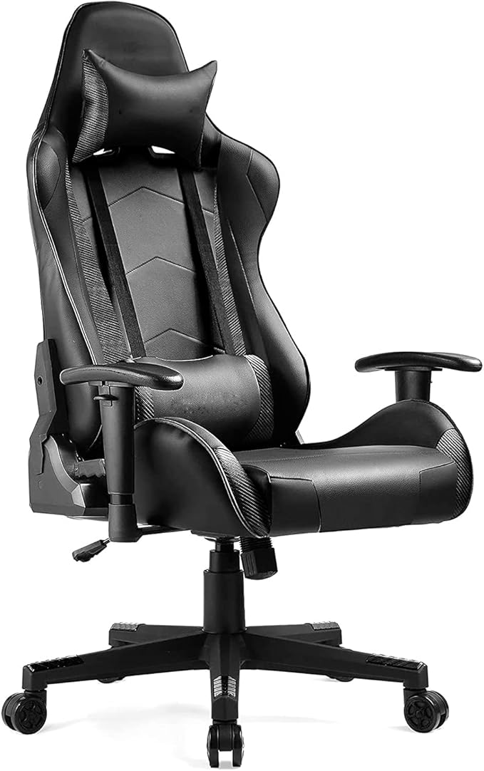 WANYE Ergonomic Gaming Chair with Height Adjustment Headrest Lumbar Support E-Sports Swivel Chair for Game Playing and Working Black