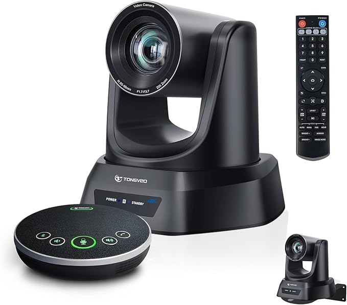 TONGVEO Conference Room Camera System 1080P 60FPS 3X Optical Zoom USB3.0 PTZ Camera and Wireless Bluetooth Speakerphone with Microphones Works with Zoom OBS Skype Teams and More