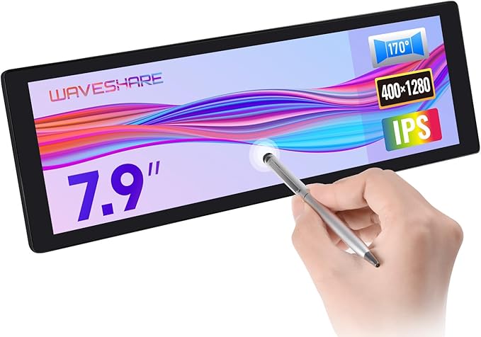 waveshare 7.9inch IPS Display 400×1280 Pixel Compatible with Raspberry Pi 5/4B/3B+/3A+/2B/B+/A+/Zero/Zero W/WH/Zero 2W CM3+/4HDMI Interface Hi-Fi Speaker Metal Case with Touch Function