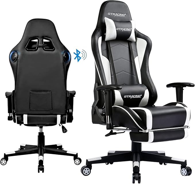 GTPLAYER Gaming Chair with Footrest Speakers Video Game Chair Bluetooth Music Heavy Duty Ergonomic Computer Office Desk Chair