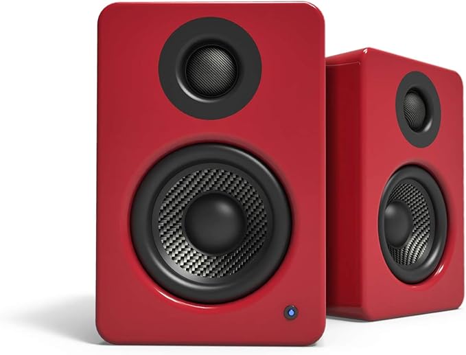 Kanto YU2GR PC Gaming Desktop Speakers | 3 Composite Drivers | 3/4 Silk Dome Tweeter | Class D Amplifier | 100 Watts | Built-in USB DAC | Subwoofer Output | Pair | Gloss Red