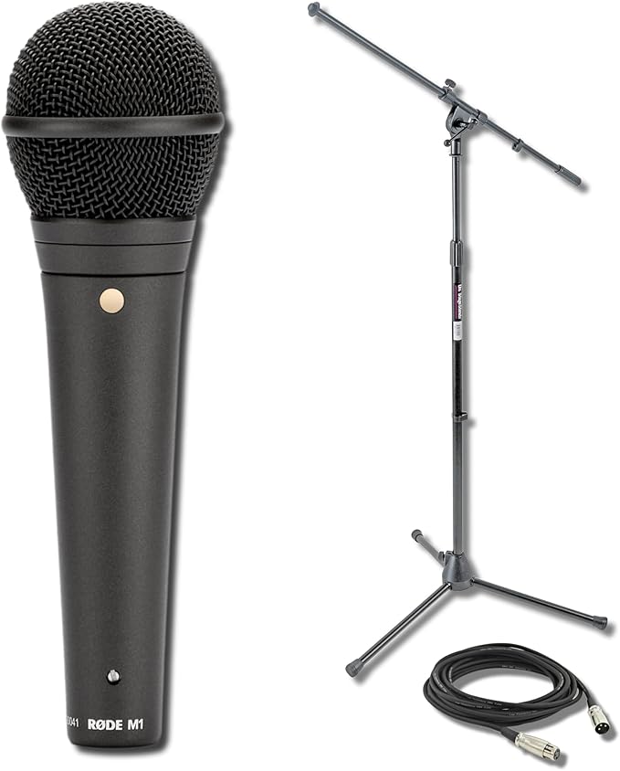 Rode M1 Live Dynamic Vocal Microphone with On-Stage MS7701B Euro Boom Microphone Stand and XLR Cable