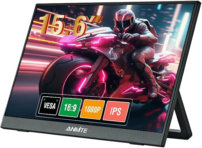15.6-inch Portable Monitor IPS Screen FHD 1080P USB-C/HDMI External Monitor with Built-in Speakers Compatible with Laptops Phones PS5 Xbox Switch
