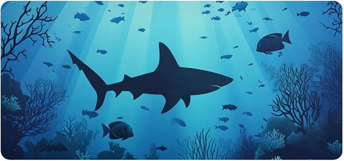 Mouse Pad Desk Mat Leather Desk Pad Large Gaming Desk Cover Protector Mat for Keyboard Computer Laptop Office Waterproof 47.2 x 23.6 Inch Sharks Coral Reef Tropical Blue