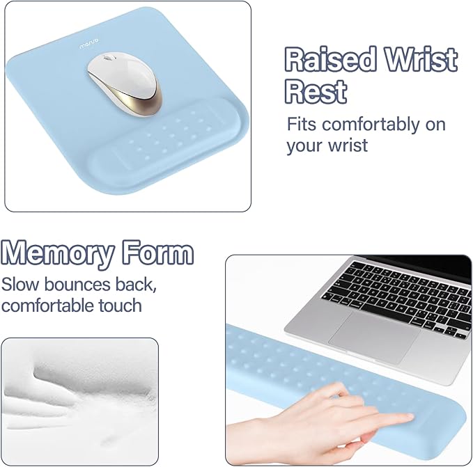 MOSISO Computer Keyboard Stand&ampWrist Rest Support for Keyboard &ampMouse Pad Set Ergonomic Massage Wrist Rest Set Easy Typing Working Acrylic Clear Stand for Office Home Air Blue
