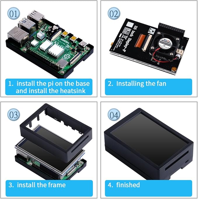 GeeekPi 3.5 inch Touch Screen with Case for Raspberry Pi 4 with Fan and Heatsinks 320x480 Resolution TFT LCD Display for Raspberry Pi 4 Model B (Pi Board NOT Included)