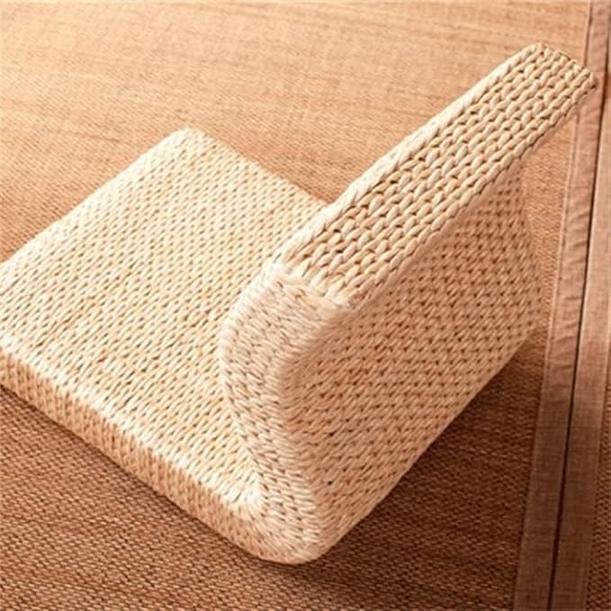 BTZHY Floor Chair Home Work Chair Handmade Straw Rattan Floor Legless Chair Tatami Backrest Chair for Balcony Bay Window Living Room Bedroom