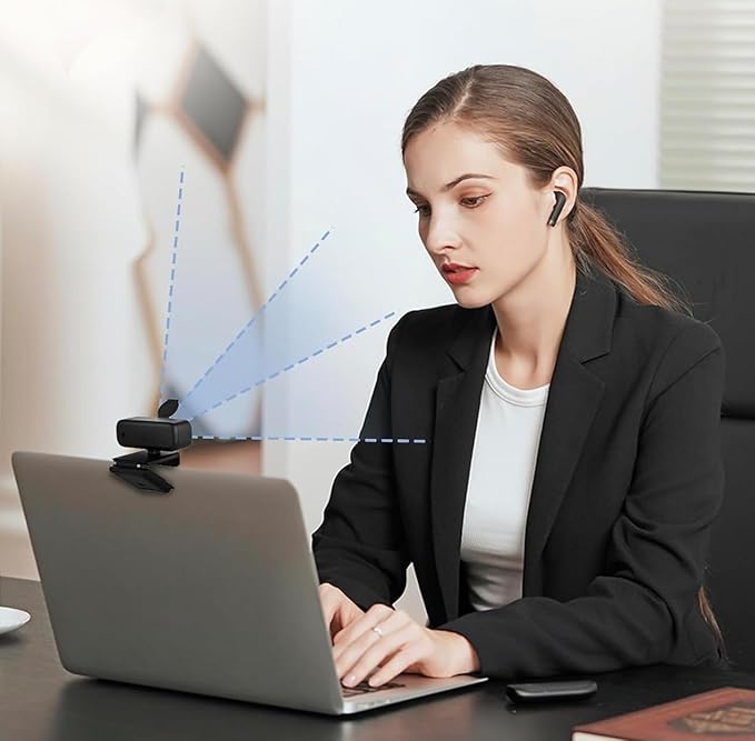 Webcam with Microphone Noise Reduction Wide-Angle Lens Auto Light Adjustment Plug-and-Play USB Webcam for Laptops Desktops Pcs Macs Zoom Skype Streaming Etc