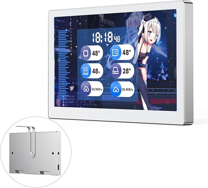 waveshare 5inch USB Monitor PC Case Secondary Screen/Desktop RGB Ambient Screen IPS Panel 800×480 Resolution with Music Spectrum Analysis Function Type-C Interface CNC Metal Case Silver